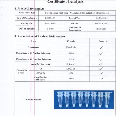 Kit Uji Cepat Keamanan Pangan Berbasis Teknologi PCR Real Time Kering Beku untuk Deteksi Salmonella dalam Pemantauan Keamanan Pangan